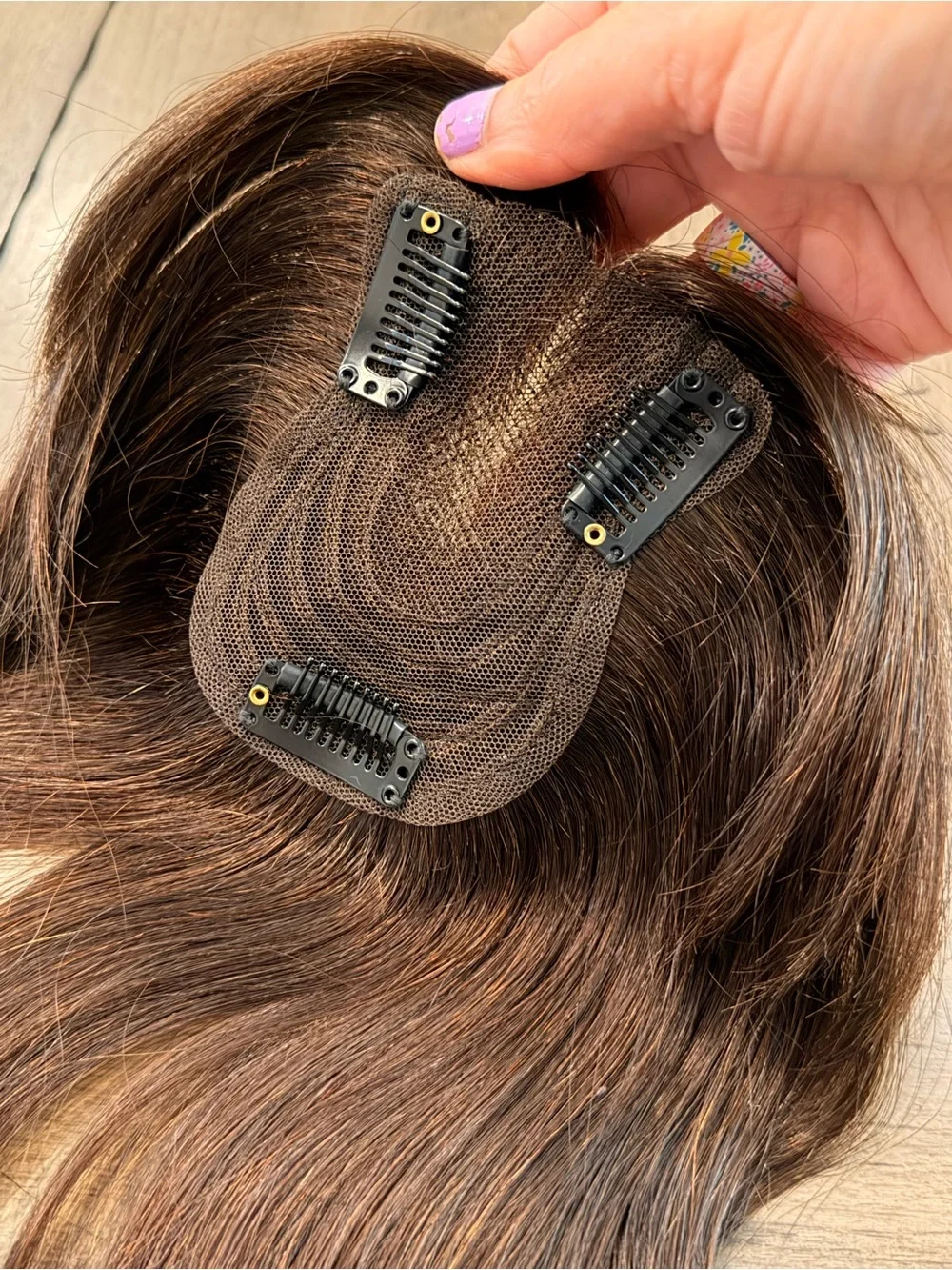 Dark Brown‎ Women’s Human Hair Topper Hairpiece with Bangs #098